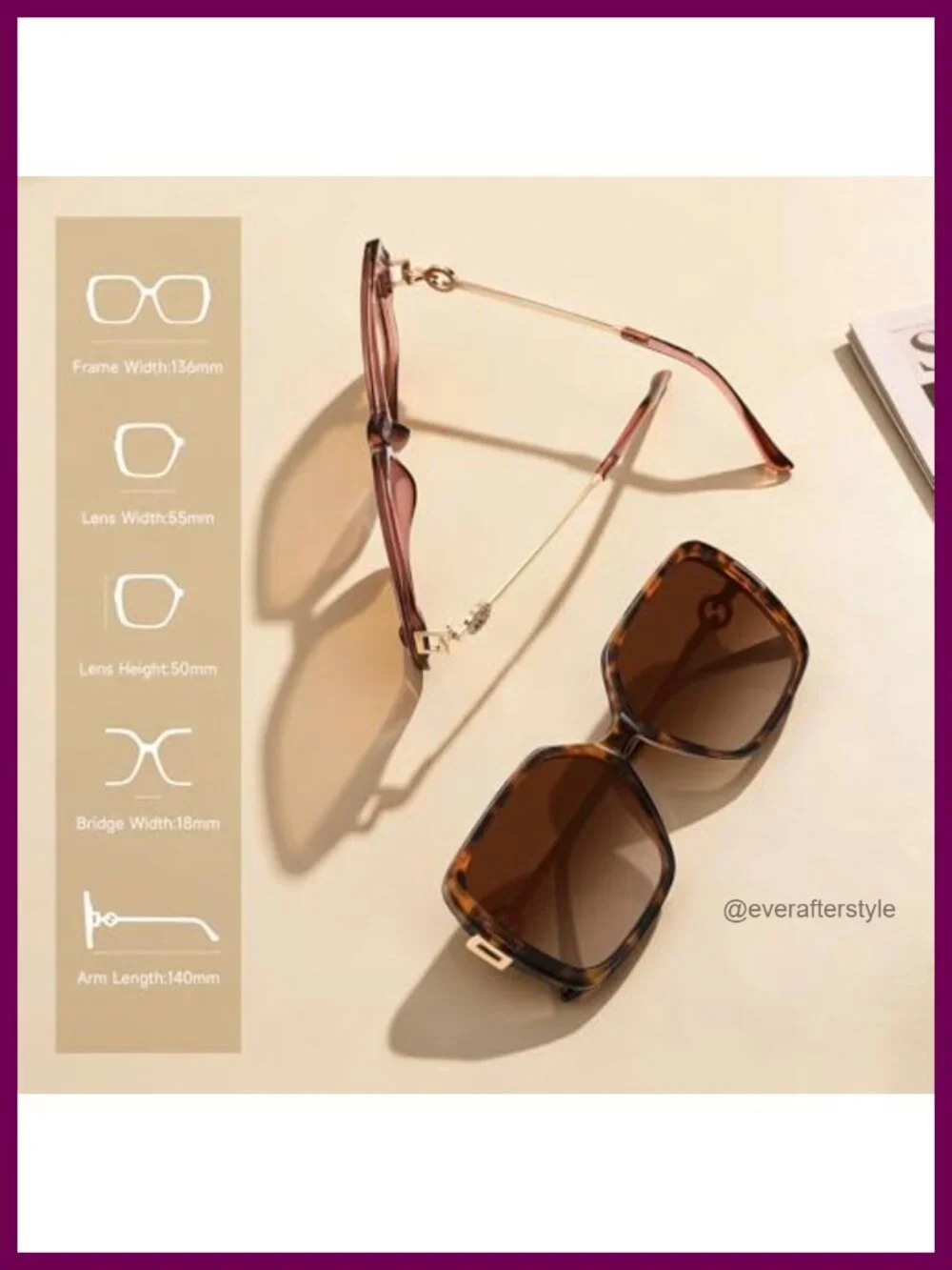 Oversized Retro Square Sunglasses Women UV Protection Metal Temple